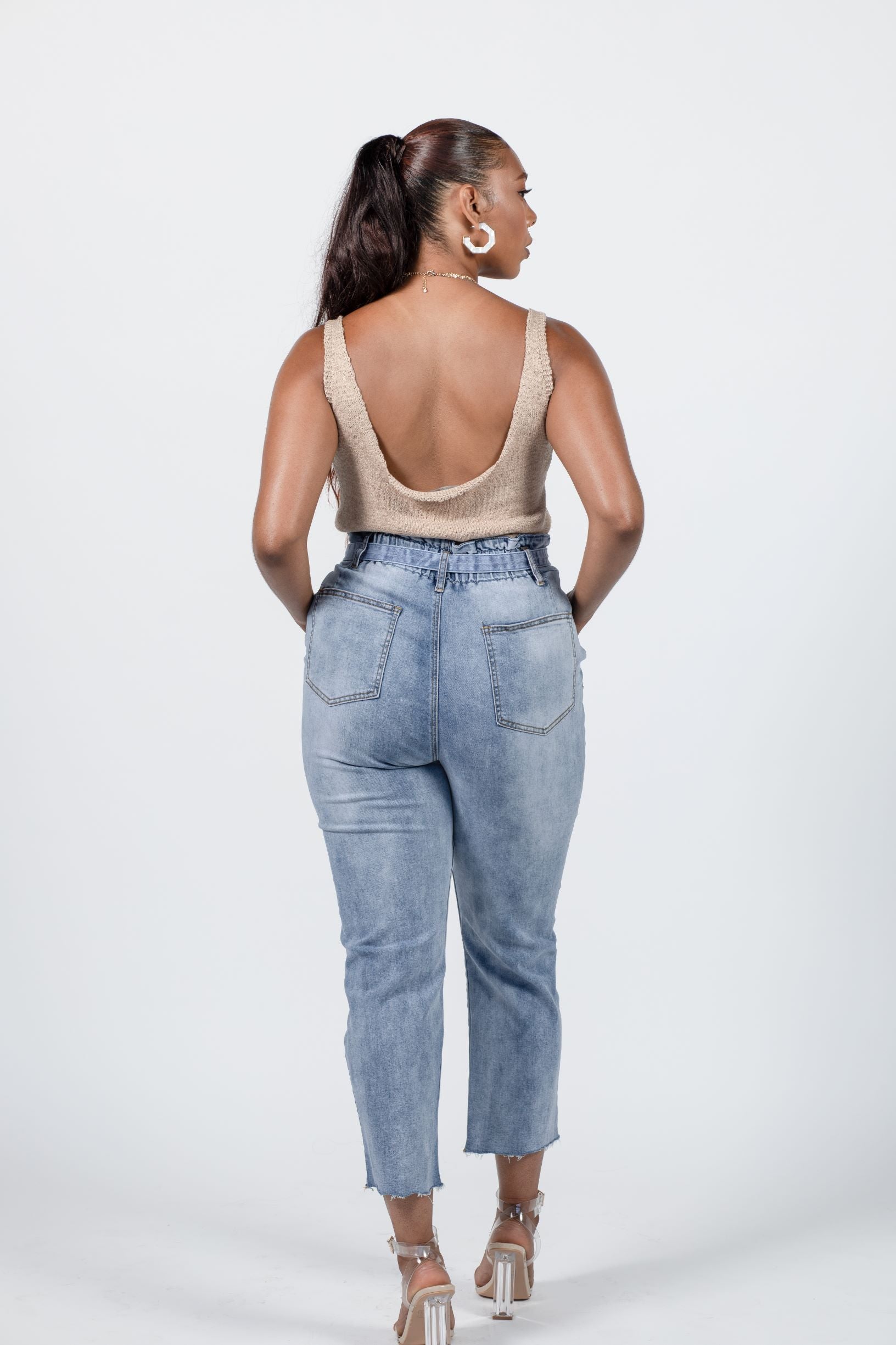 Paper-bag Mom Jeans with Tie Belt